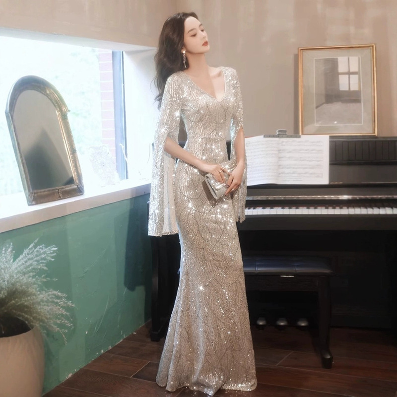 Evening Dress, High-End New Model, Host Banquet Style, Elegant Socialite Vibe, Light Luxury, Niche Sequined Waist-Cinching Mermaid Dress Evening Dress, High-End New Model, Host Banquet Style, Elegant Socialite Vibe, Light Luxury, Niche Sequined Waist-Cinching Mermaid Dress
