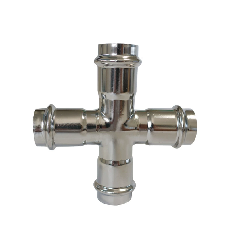 304/316L double-compression equal-diameter four-way four-port direct crimp thin-walled stainless steel pipe fitting direct connector