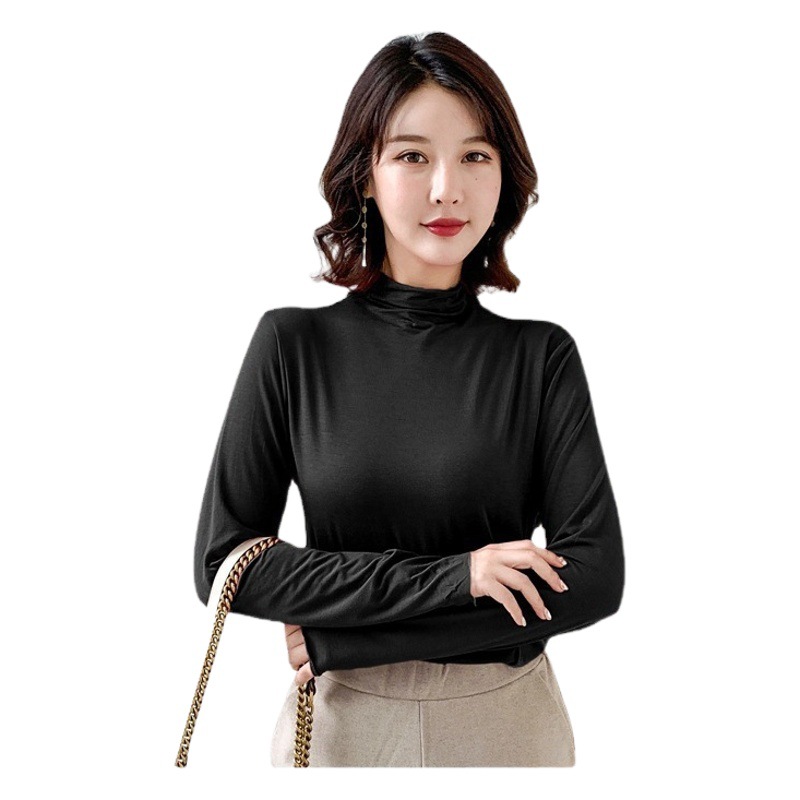 Half Turtleneck Bottoming Shirt for Women 2025 Autum New Facial Mask Clothing for Women Slim Fit Modal Long-Sleeved Pure Color Top
