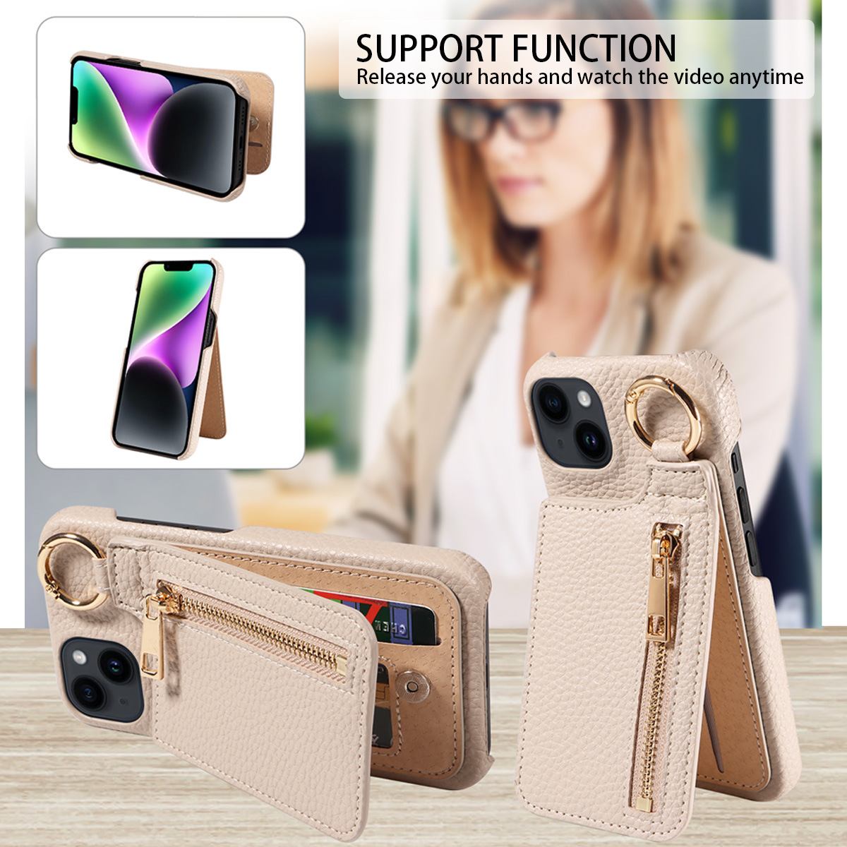 Suitable for 13 with full zipper card insertion, iPhone 14 phone case_voghion.com