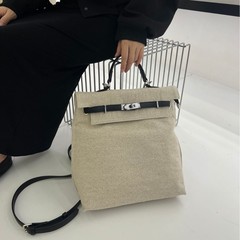韩国时尚简约双肩背包设计感亚麻凯莉包包女大学生通勤个性女包潮