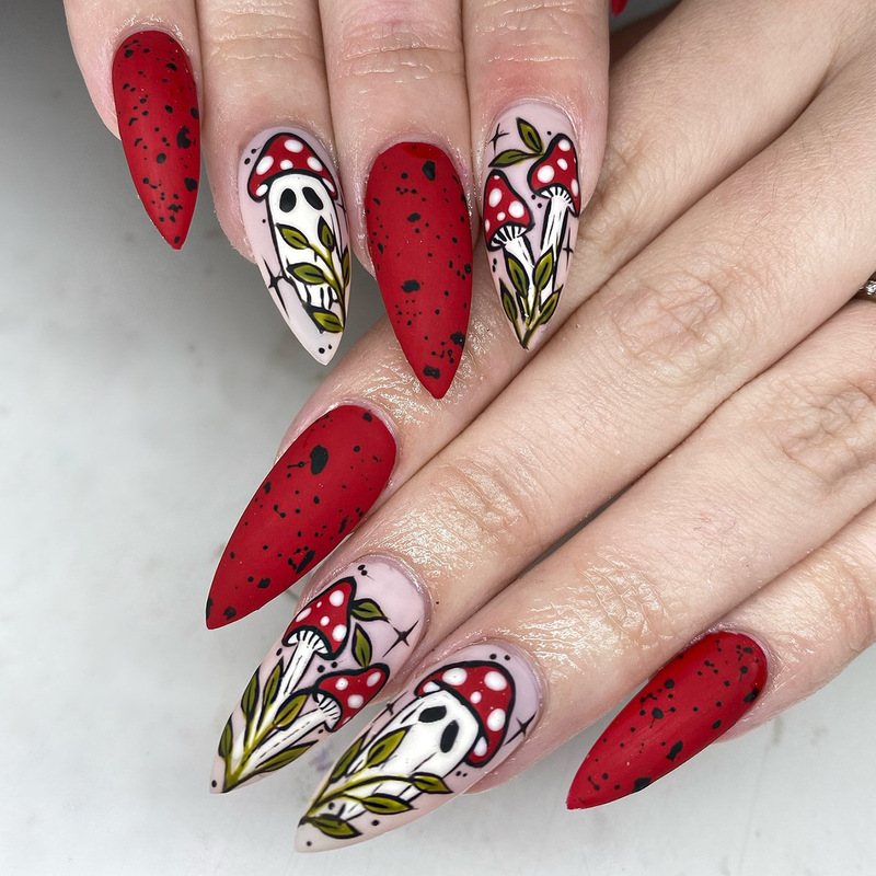 European and American Style Halloween Series Blood-Colored Nail Stickers, Mushroom Ghost Fake Nails, Direct Cross-Border Supply