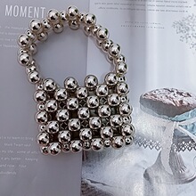 串珠包珠子包小众金属银色手提电镀ins网红编制编织手工珍珠包