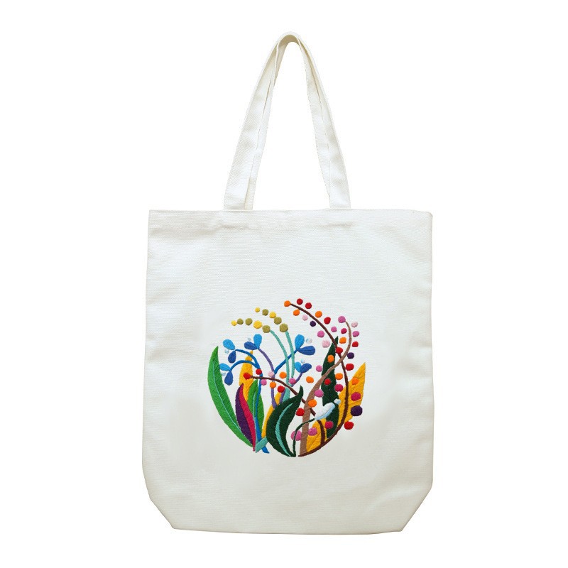 Hecho a mano DIY cinta bordada bolsa de lona Lu bordado solo hombro bolso tridimensional bordado flor lienzo mujer bolsa grande