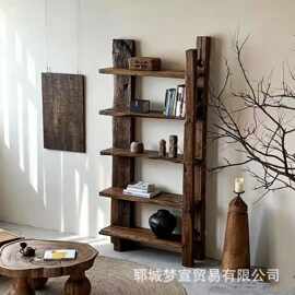 侘寂风老榆木博古架酒店摆件展示架文玩古董陈列架茶室茶具收藏架
