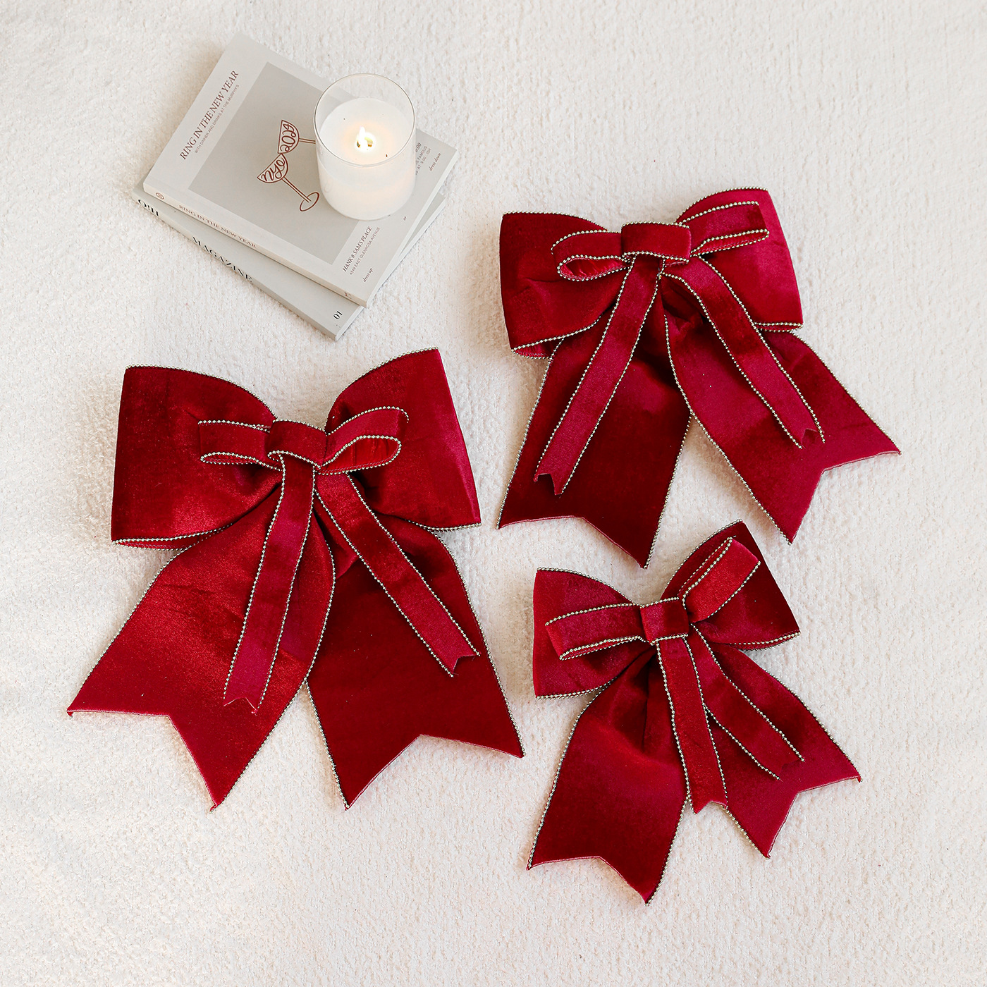 Tela transfronteriza arco rojo de Navidad doble capa de terciopelo alto árbol de Navidad colgante decoración decoración accesorios