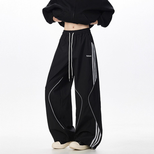 Vintage Striped Sport Trousers for Men, Streetwear Brand Couple's Style, Jazz Dance Hip-Hop Straight Leg Casual Long Pants