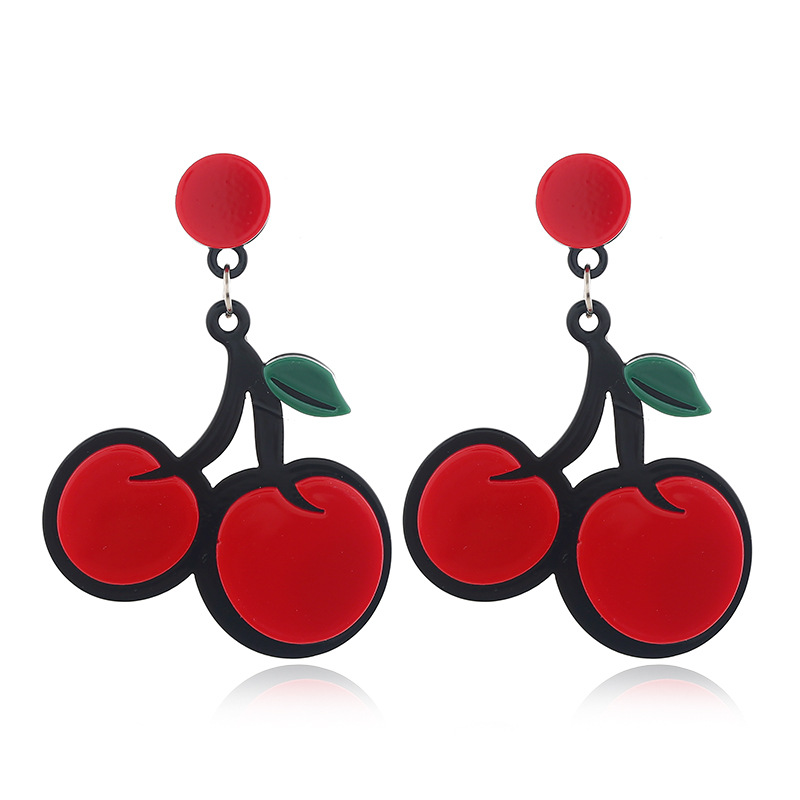 Européen Et Américain De Mode Indie Pop, Doux Et Mignon Fruits Boucles D'oreilles Personnalité Simple Tendance Exagérée Polyvalent Rouge Cerise Boucles D'oreilles display picture 2