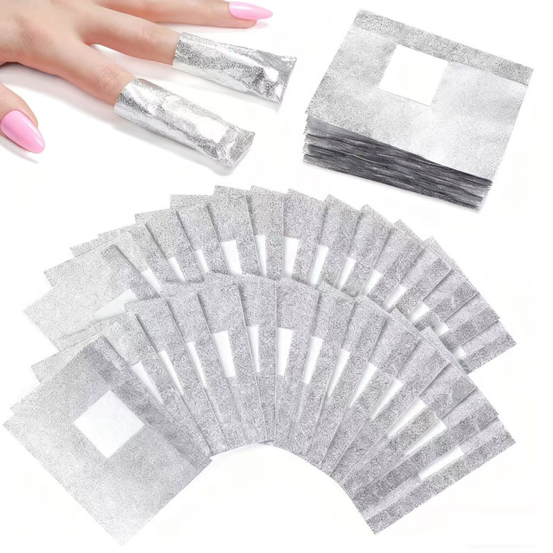 Cross-Border Nail Polish Remover Tinfoil Manicure Tools Nail Polish Remover Aluminum Foil with Cotton Sheet Glossy Tinfoil 100 Pieces