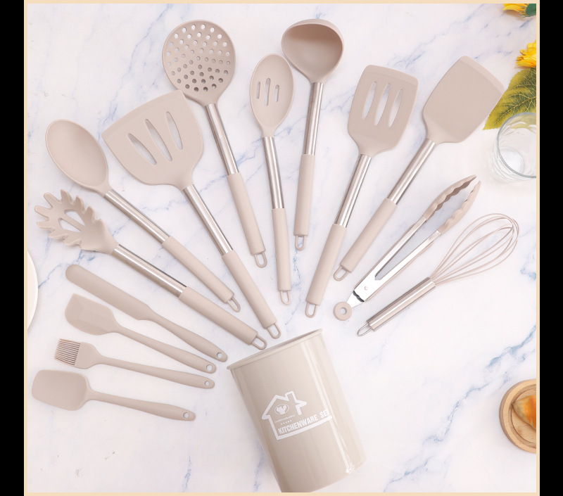 Silikon spatula ve kaşık 15 parçalı set paslanmaz çelik silikon spatula yapışmaz tava silikon spatula ev silikon mutfak eşyaları toptan