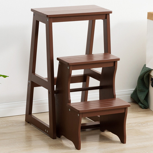 Trojan solid wood folding ladder stool household three-step climbing stool dual-purpose ladder chair indoor multi-functional pedal staircase