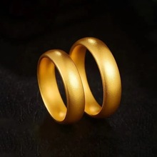 越南沙金古法传承戒指黄铜镀金闭口指环男女时尚素圈指环戒指饰品