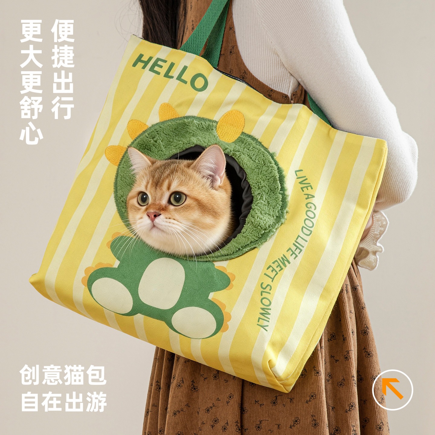 Cartoon Canvas Pet Carrier Bag Wholesale Portable Lightweight Cat Bag for Outdoor Use with Small Pet Opening for Head Exposure