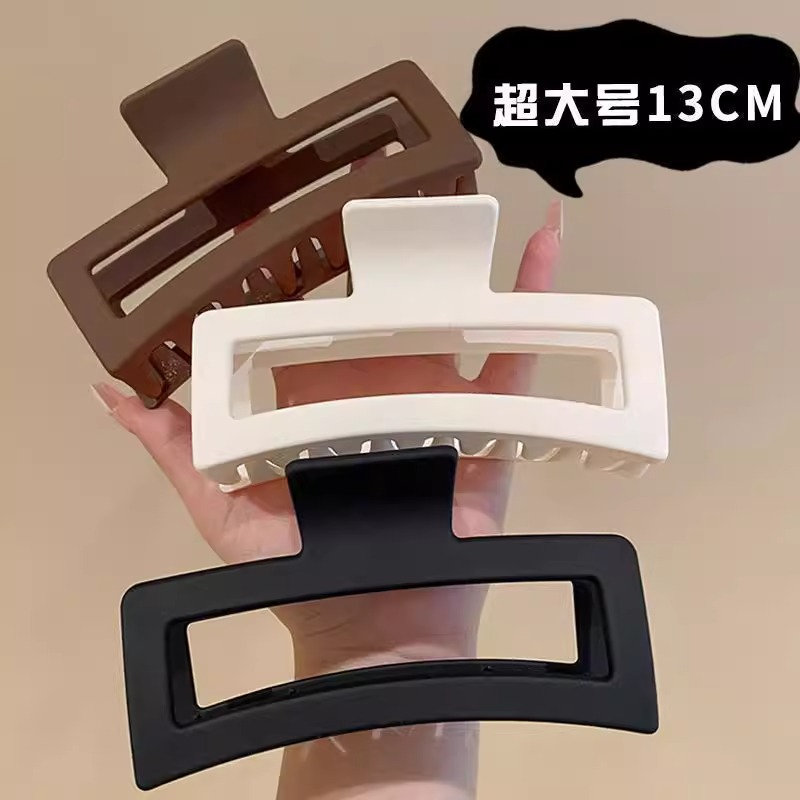 跨境方形抓夹鲨鱼夹大号发量多磨砂高级感黑色简约后脑勺夹子发夹