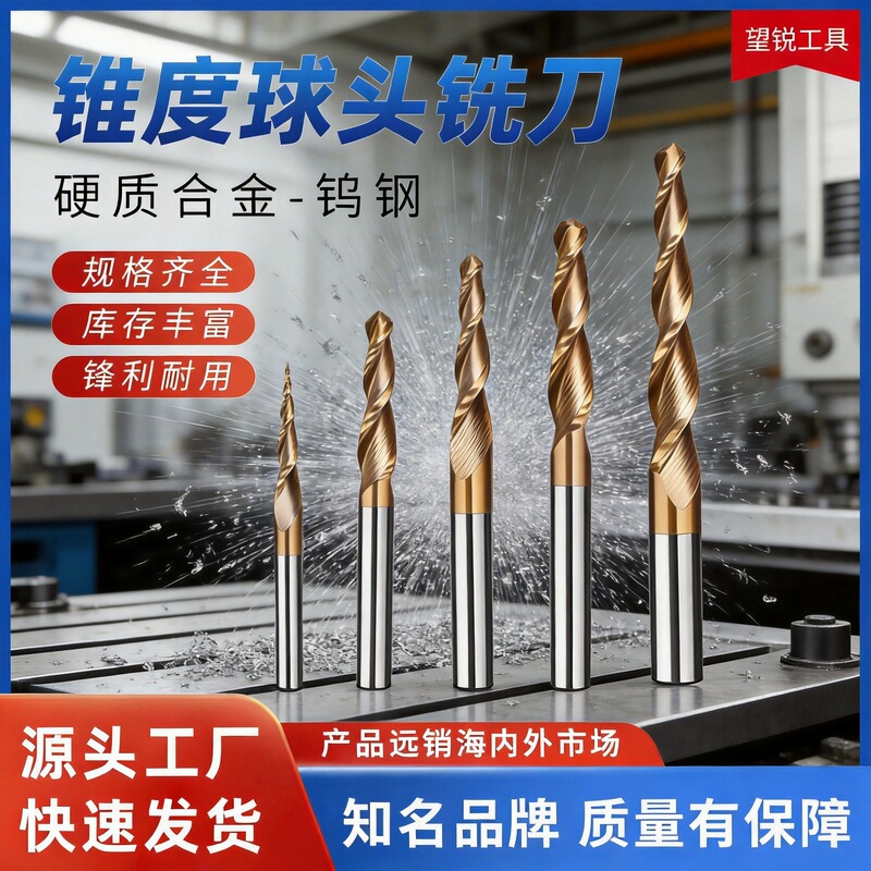 Taper Ball Head Milling Cutter Wangrui 55 Degree Coated Carbide 3D Relief Engraving Knife Wood Aluminum Copper Cnc Tool