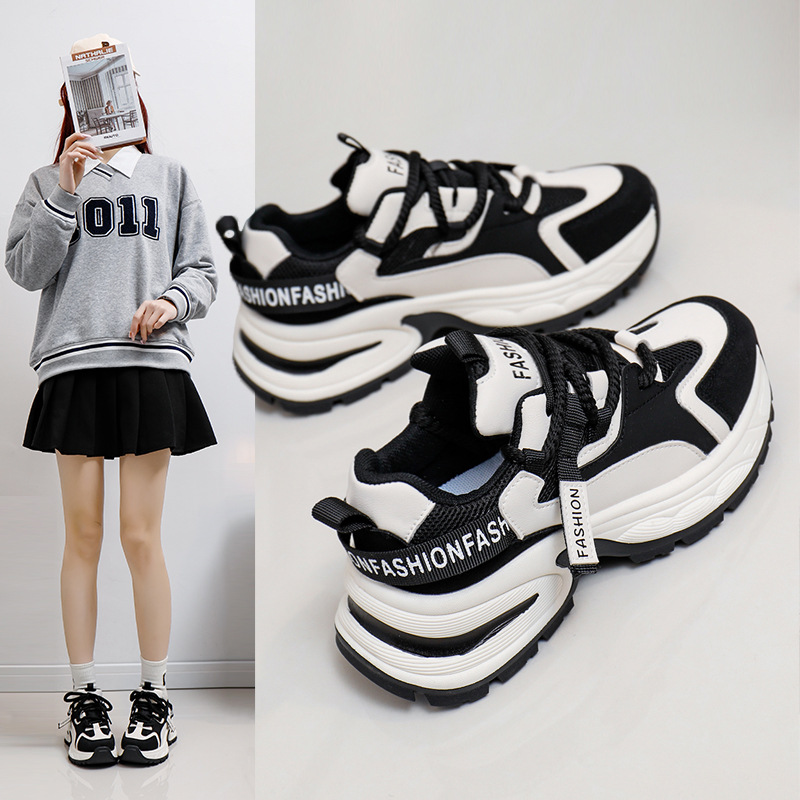 Dad's Shoes Women's 2024 Spring New Trendy Instagram Versatile Korean Thick Sole Breathable Student Casual Sports Shoes_voghion.com