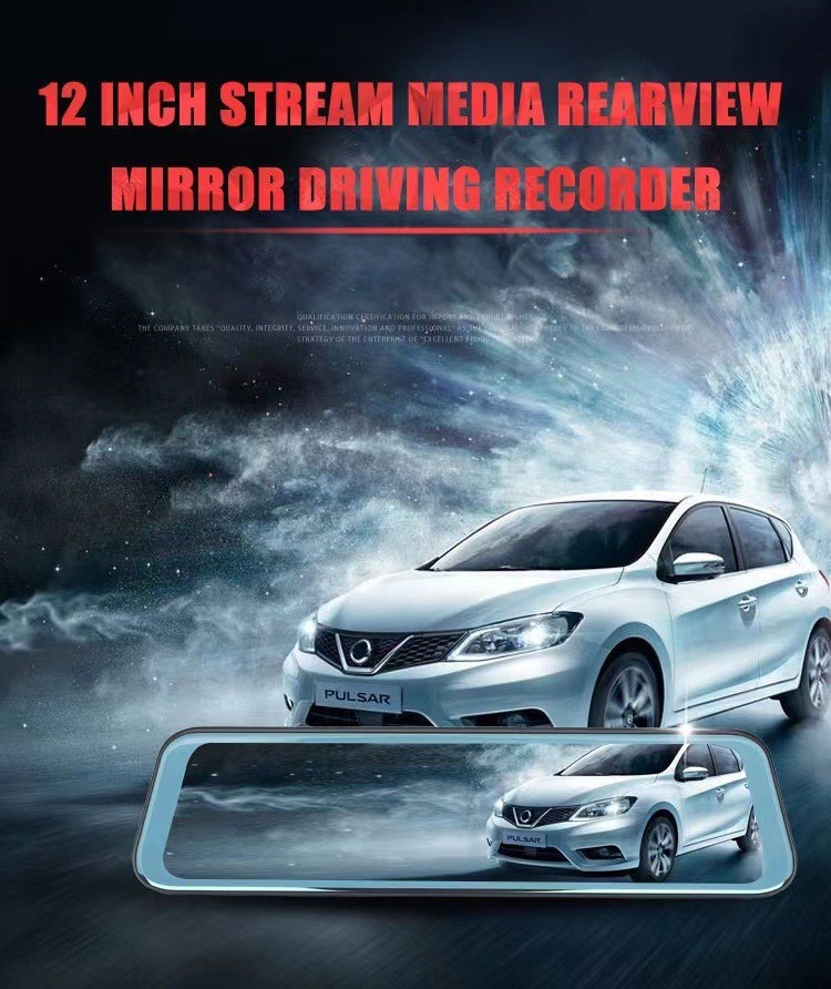 Cross-border hot 4K streaming media 12-inch driving recorder full-screen touch front and rear dual-lens HD video WIFI
