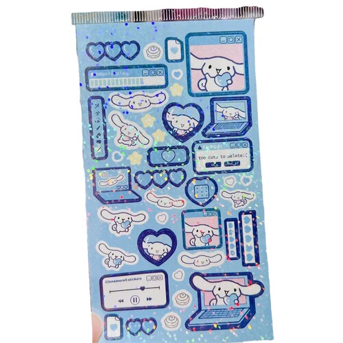Sanrio Laser Sticker Cartoon Kuromi Cinnamon Dog Cute Account Sticker DIY Set Ins Xpress Sticker
