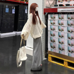 慵懒风长袖镂空针织衫套装女秋季叠穿灰色简约修身显瘦吊带连衣裙