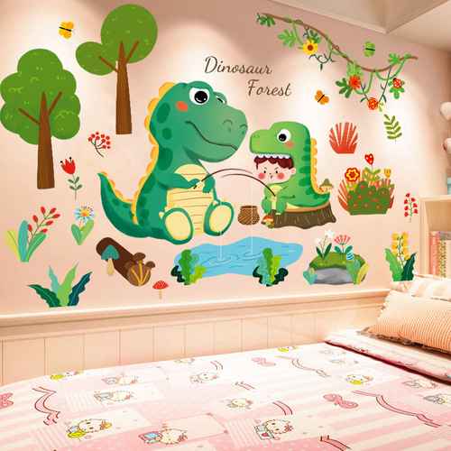 Cartoon Dinosaur Wall Sticker for Baby Children's Room Decoration Bedroom Headboard Wallpaper Kindergarten Wall Decoration Sticker