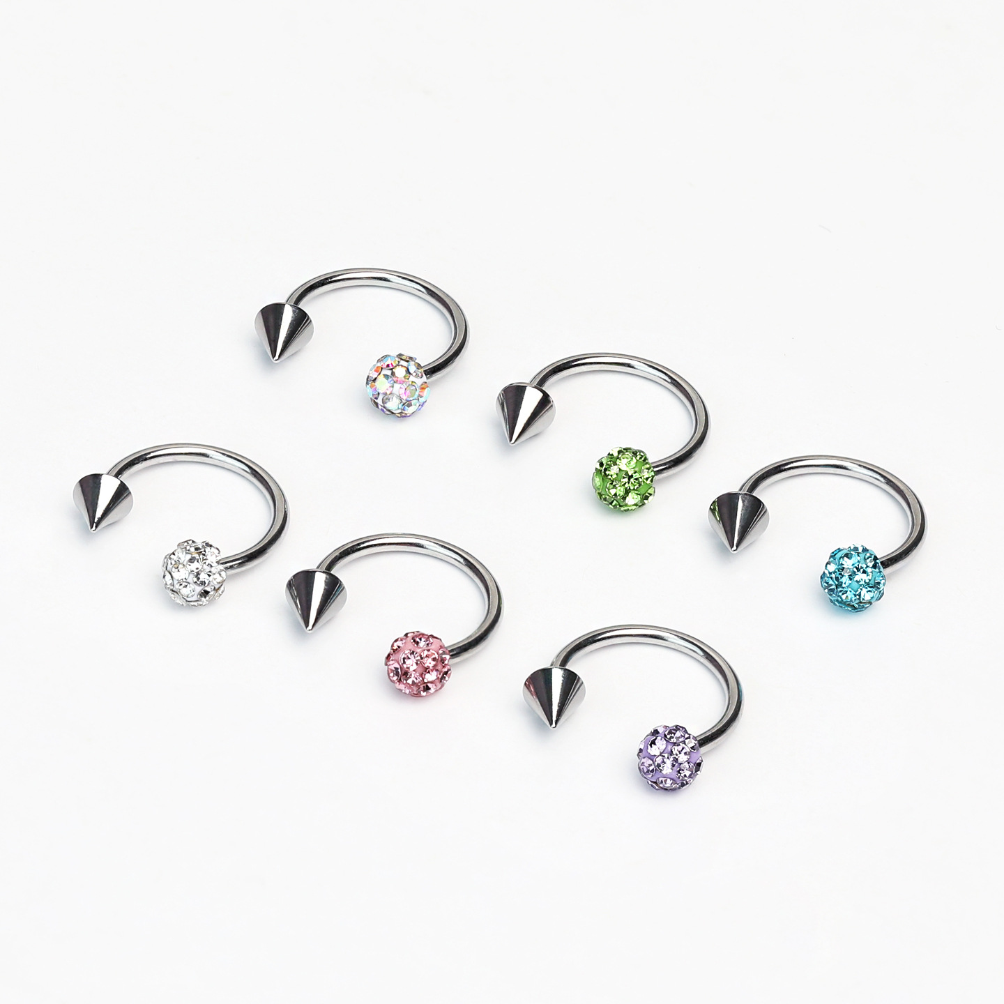 Sparkling Green Mud Ball Pointed Cone Horseshoe Lip Ring 12mm Titanium Steel External Thread Lip Stud Hot Girl Piercing Jewelry detail image 8