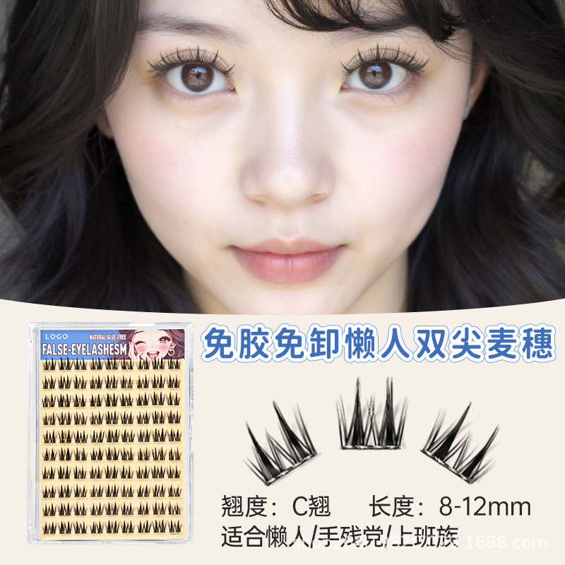 Fábrica de pestañas de espilla de trigo doble punta al por mayor pestañas falsas duras flores de sol naturales densas cómic pestañas sin cola