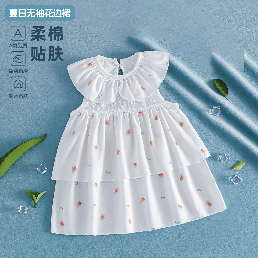 Girls Pure Cotton Type a Dress Summer Thin White Lace Princess Dress Kidsren's Sweet and Stylish Little Skirt