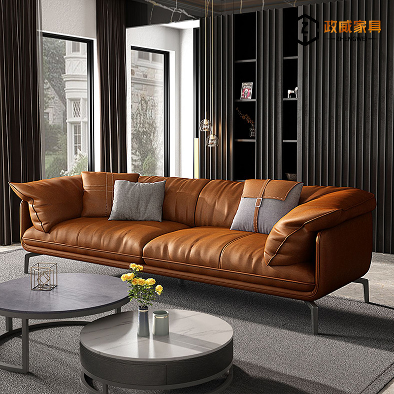意式极简约真皮沙发头层牛皮现代客厅组合羽绒北欧轻奢沙发四人位|ms