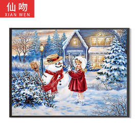 亚马逊5D圆钻 满钻 圣诞系列 雪人 钻石画 diy点钻贴纸装饰画礼物