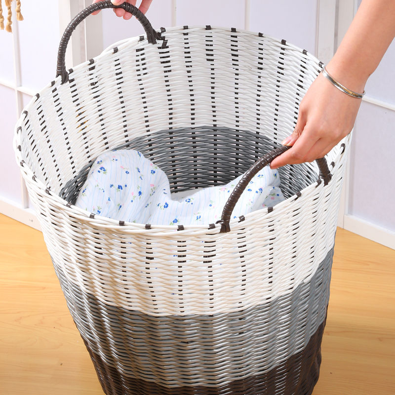Plastic Rattan Woven Dirty Clothes Basket Laundry Basket Dirty Clothes Storage Basket Household Clothes Basket Toy Organization