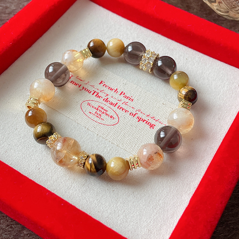 Pulsera de granate de ojo de tigre de cristal natural, nueva pulsera de todo fósforo de estilo nacional de estilo chino, joyería de novia de alta gama de lujo ligero