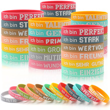 跨境爆款糖果色号励志正能量硅胶手腕带德文英文激励名言硅胶手环