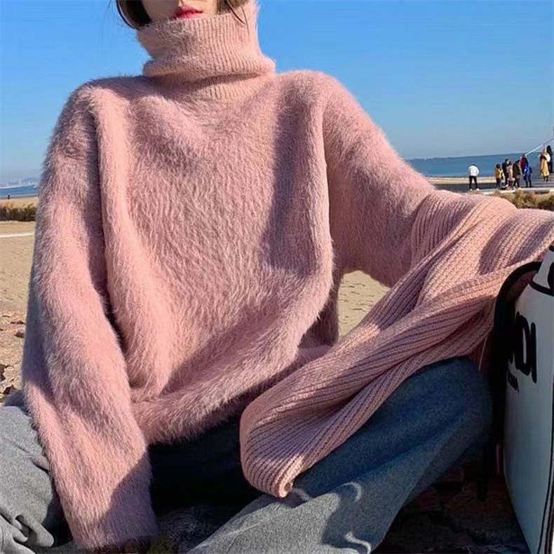 Flauschiger Damen Pullover Mit Stehkragen In Nerzfelloptik_voghion.com