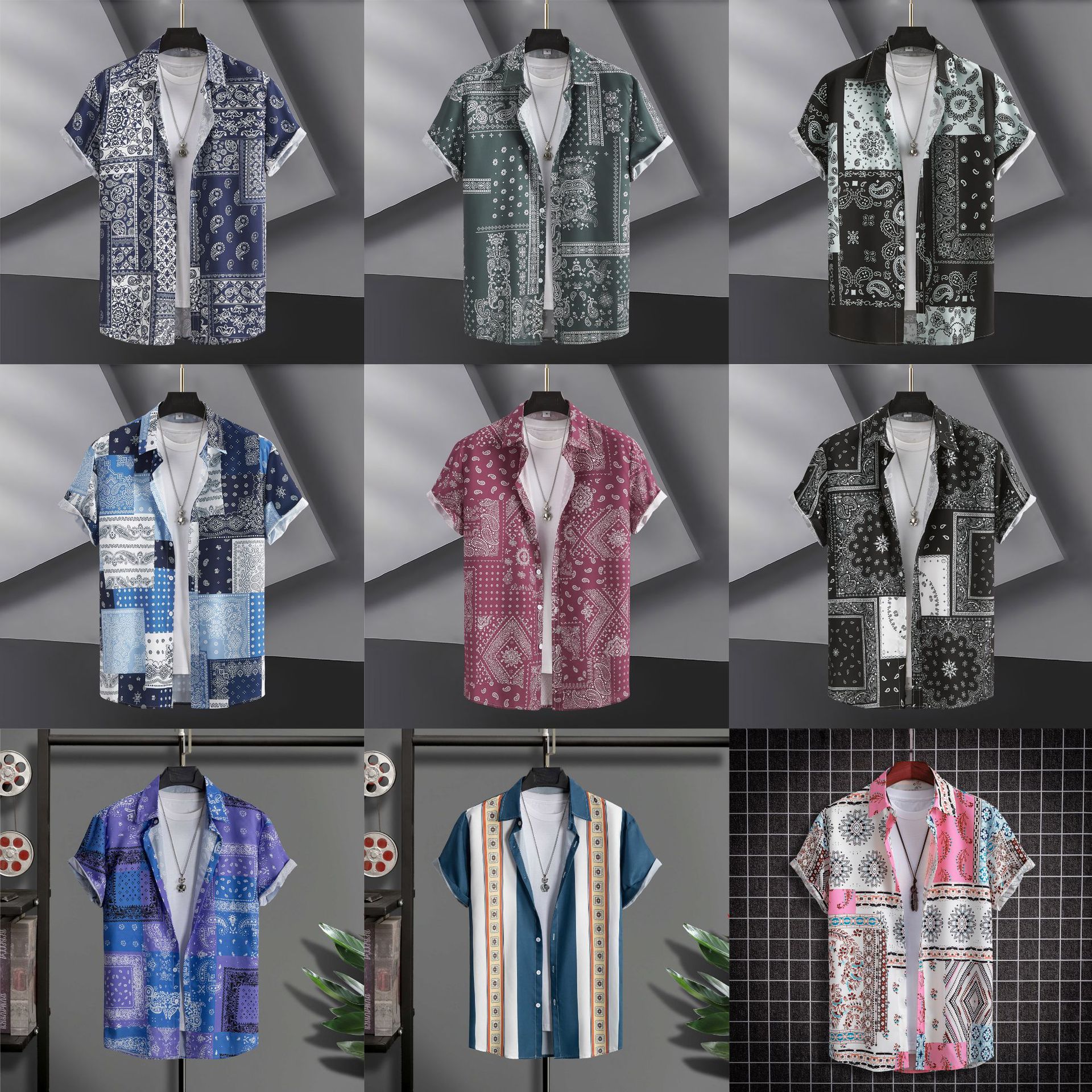 Camicia a maniche corte stampata digitale stile paisley moda uomo 2024_voghion.com