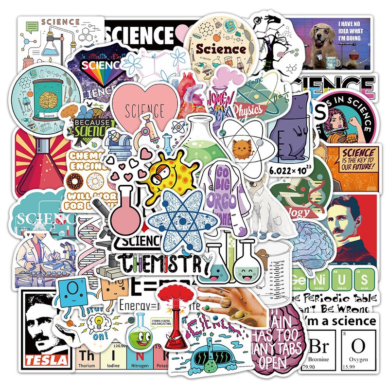 50 Cartoon Laboratory Supplies Stickers, Scientific Graffiti, Luggage, Pencil Case Stickers, Waterproof School Car Body Decoration