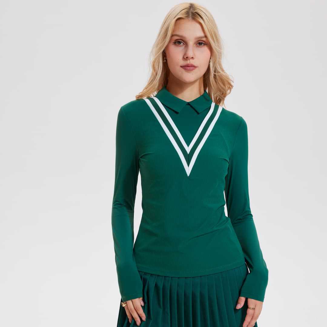 Caijue transfronterizo amazon nueva camiseta de mujer nueva profunda V ropa de tenis casual al aire libre camiseta polo