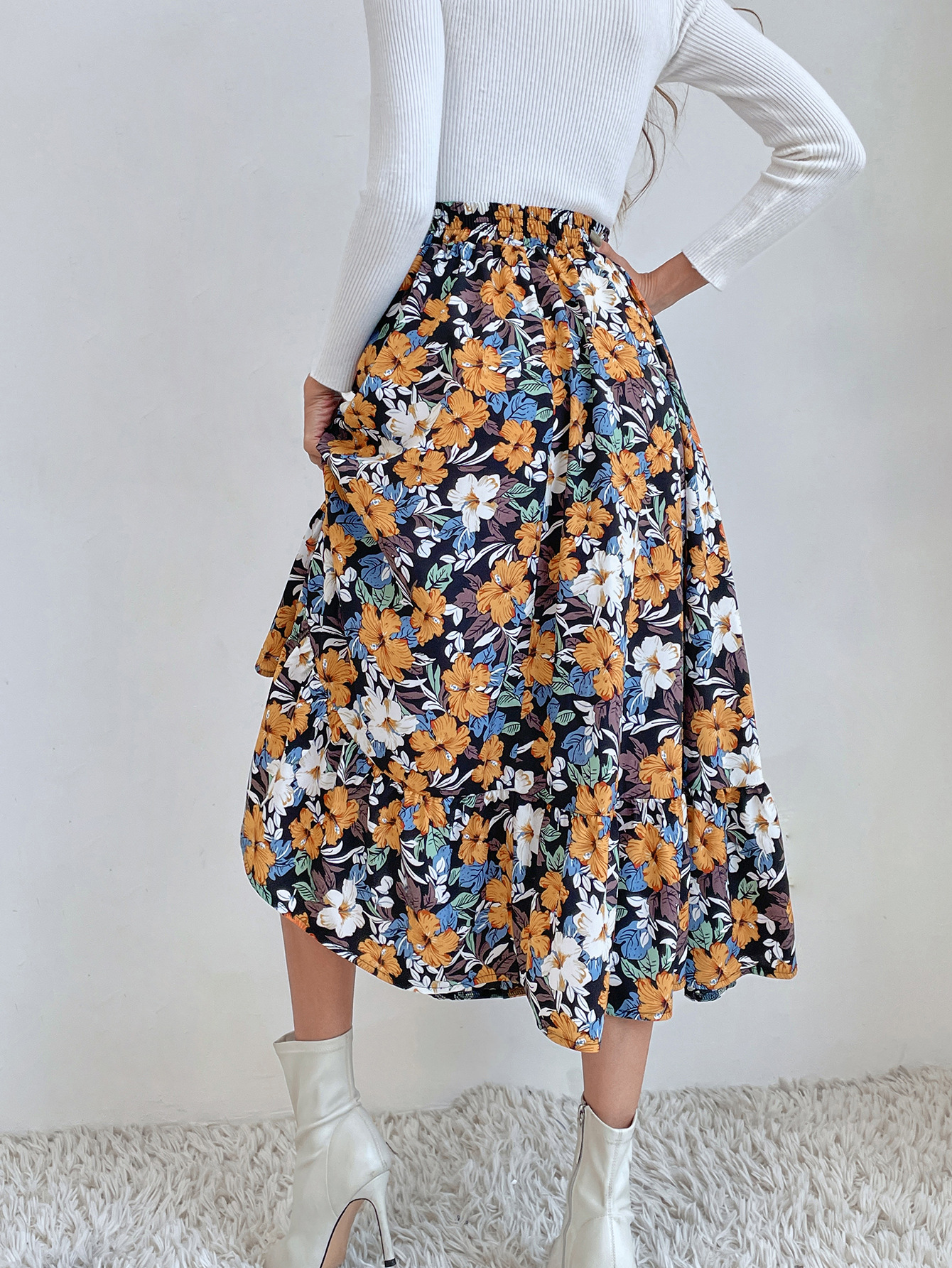182g Weight Midi Dress Dress Length Type Skirt Dresses Type Spandex, Polyester Fabric Type High Waist Waist Line Inelastic Elasticity Holiday, Daily Occasion Regular Fit Fit Type Ditsy Floral, Leopard Pattern Spring, Autumn Season Women's Gender Casual, Streetwear Style Spring Autumn Casual Streetwear Ditsy Floral Leopard Spandex Polyester Midi Dress Skirts 46