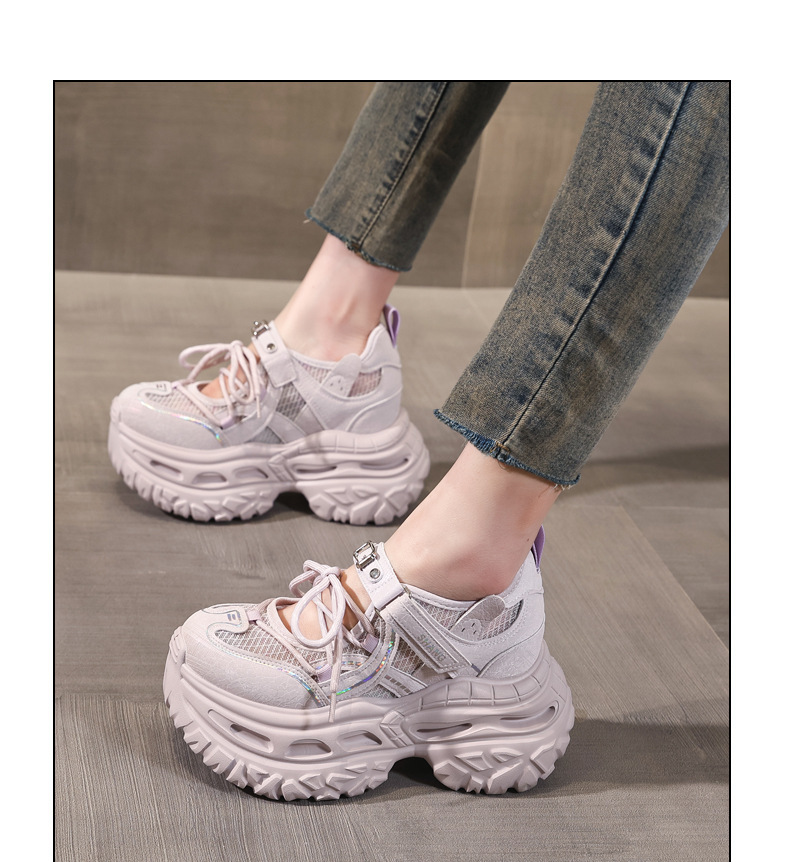 Giày sneaker nữ chunky đế dày lưới thoáng khí tăng chiều cao — màu tím chi tiết 12