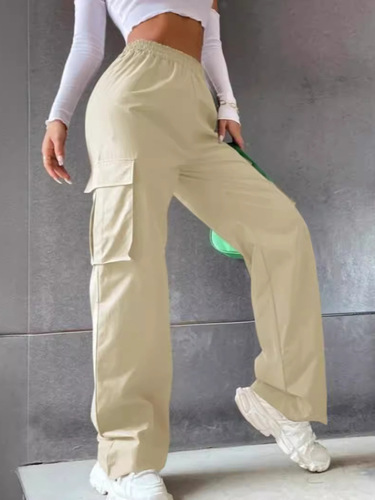 Pants, women's wide-leg street casual overalls, pockets, high-waist straight, American e-commerce casual