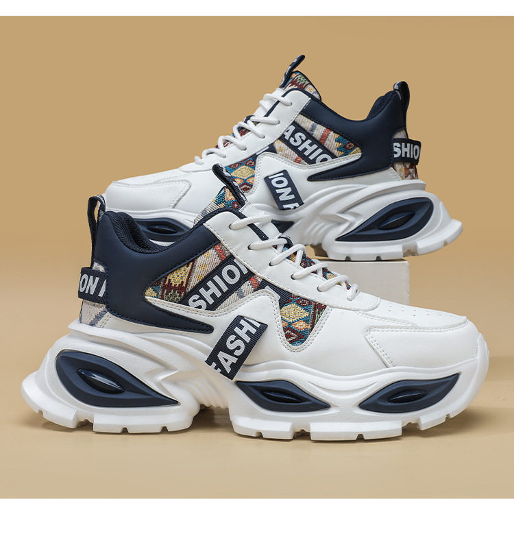 Giày sneaker nam cổ lửng đế dày tăng chiều cao, phối màu, dây buộc, cỡ lớn — Trắng kaki, Trắng xanh, Táo đỏ trắng chi tiết 18