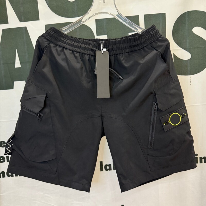 Stone Cross-Border Compass Badge Multi-Pocket Work Shorts with Drawstring Elastic Waist and Large 3D Pockets