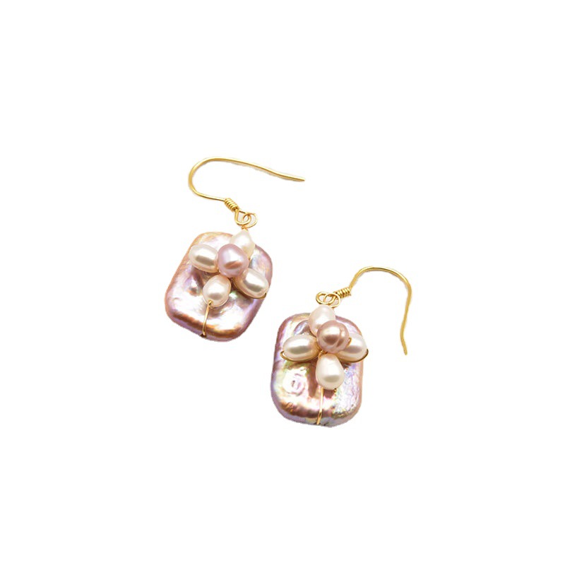 Perla alta sensación barroco pendientes de flores de perlas de moda retro europea y americana hecha a mano perlas naturales