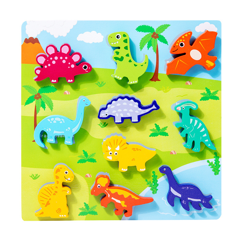 Jardín de infantes iluminación cognitiva infantil dibujos animados cognición animal agarrar tablero de madera puzzle tridimensional juguetes de madera image 7