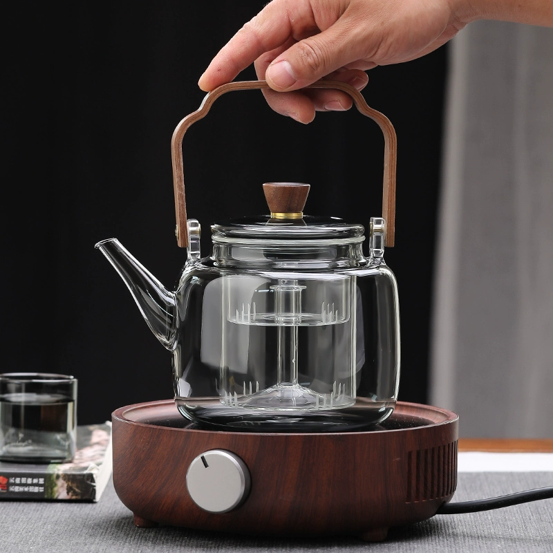 Стеклянный чайник, можно использовать на открытом огне и на электрической керамической плите, новая модель 2024, жаропрочный, с подъёмным механизмом, для здорового заваривания чая