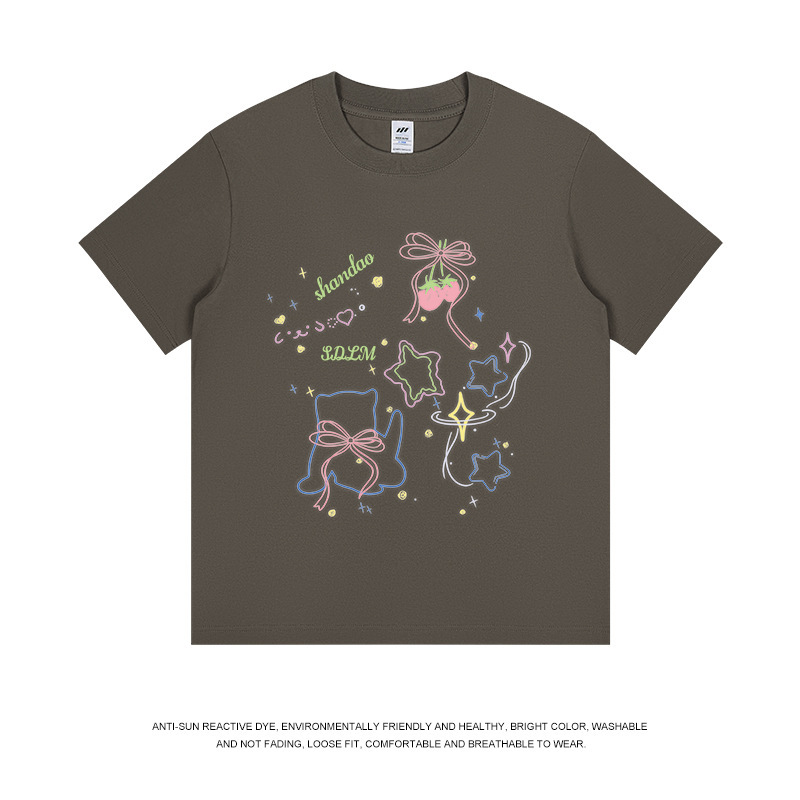 メンズファッションブランド 純綿プリントTシャツ メンズ 夏 カジュアル 丸首 ゆったり 半袖 レディース ドーパミン風 万能トップス|undefined