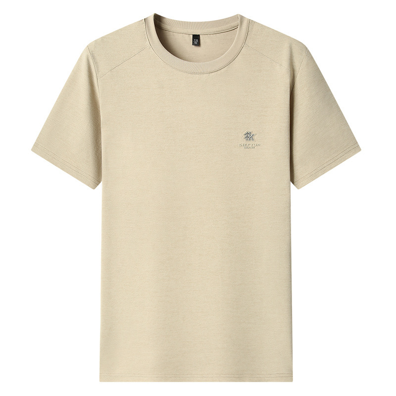 2025 新しい夏のラウンドネックメンズ半袖 Tシャツアイスシルククール通気性薄いカジュアル多用途半袖メンズ Tシャツ|undefined