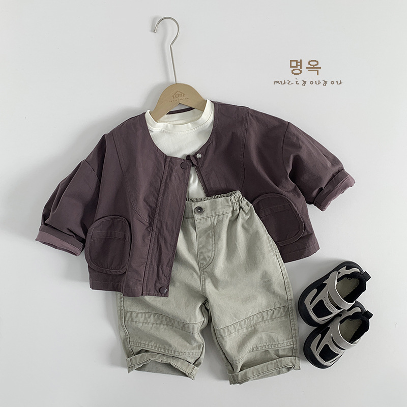 Chaqueta de primavera coreana para niños 2025 nuevos tops japoneses para niños y niñas ropa de cuello redondo para niños de moda