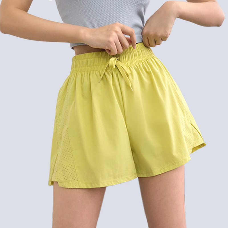 Nuevos pantalones cortos deportivos de verano para mujer, dos piezas falsas, anti-desgaste, tres puntos, entrenamiento de carrera, fitness, pantalones de yoga sueltos