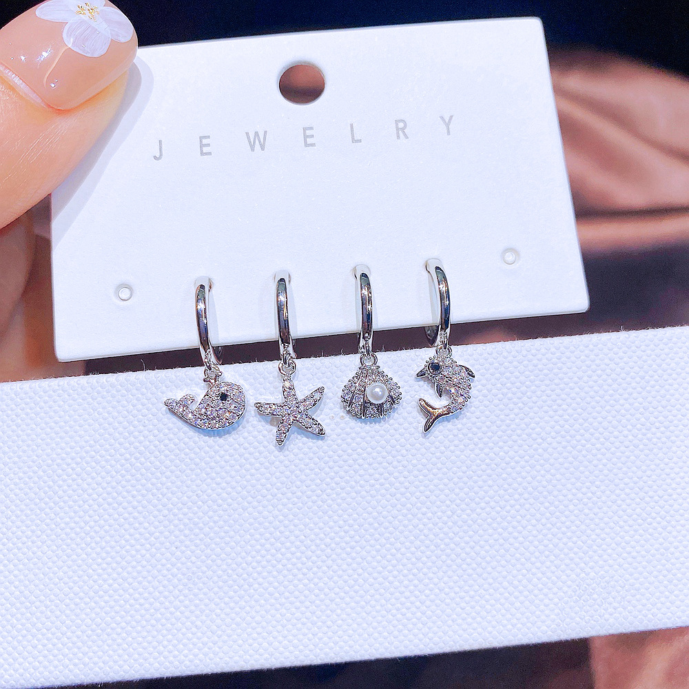 Womenu0027S Fashion Ocean Copper Earrings Inlay Zircon Drop Earrings 4 Pieces