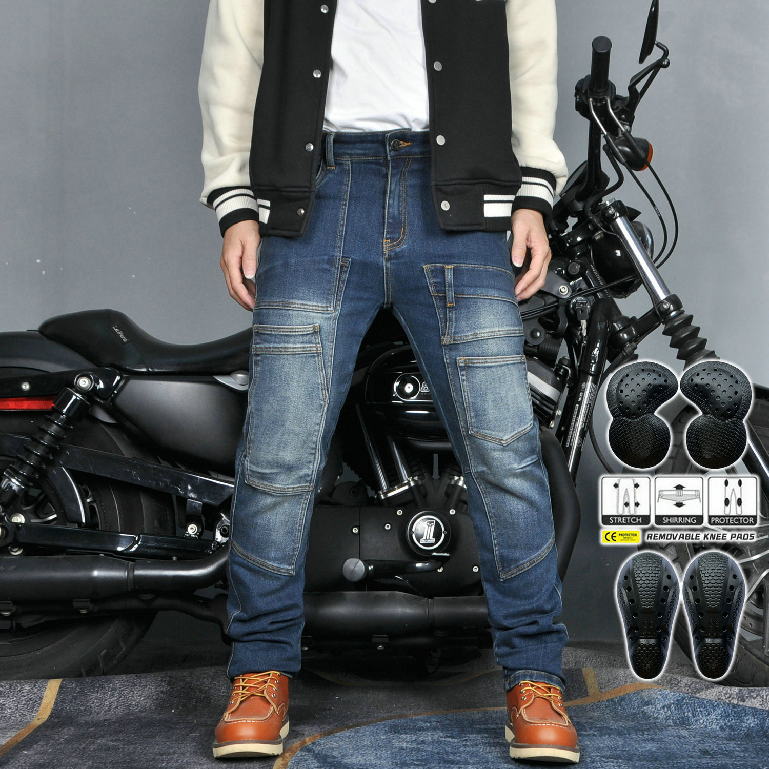 VOLERO jeans de motocicleta hombres y mujeres herramientas casuales múltiples bolsillos guapos motocicleta todoterreno pantalones anti-caída